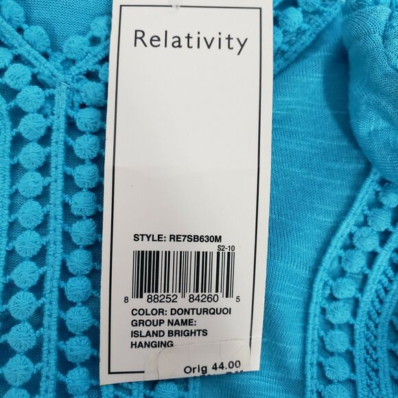 Relativity Womens Top Medium Teal V Neck Cap Sleeves High Low Peplum Crochet - Picture 8 of 10